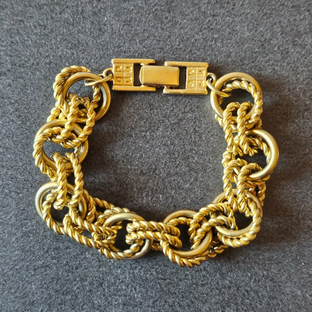 Givenchy Chunky Gold-tone metal double chain bracelet - Vintage Designer